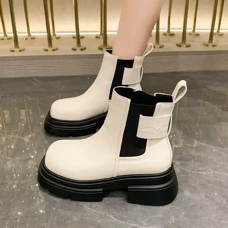 马丁靴女2023春秋季新款复古潮流小个子短靴粗跟高跟法式切尔西靴图片