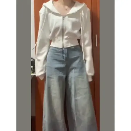 小个子短款开衫长袖卫衣女2023秋季新款宽松显瘦连帽上衣外套潮商品大图