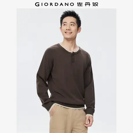 佐丹奴针织衫男装假两件拼色圆领半开襟毛织针织衫 13055756商品大图