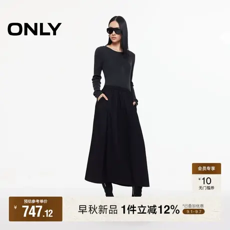 ONLY2025冬季新款优雅修身正肩显瘦圆领长袖伞裙假两件连衣裙女图片