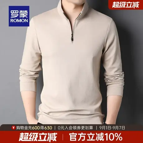 罗蒙男士时尚休闲拉链立领长袖T恤衫2025秋季新款宽松套头上衣男商品大图