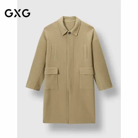 GXG男装 经典豆绿色翻领长款羊毛口袋大衣外套 2024冬季品图片