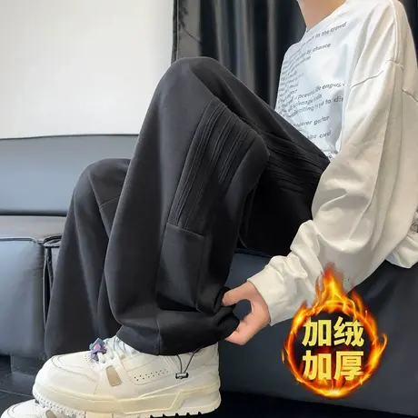 唐狮秋冬季新款男休闲裤撞色条纹运动卫裤宽松直筒裤子潮流TE图片