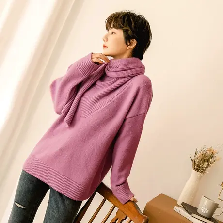 桔熊秋冬季保暖高弹力马海毛围巾高领宽松长袖毛衣女大码FA2500图片