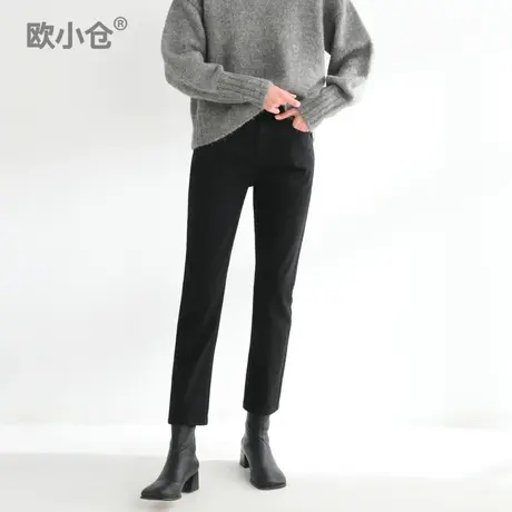 OXC/欧小仓黑色复古时尚烟管裤女春秋高腰显瘦基础款小直筒牛仔裤图片