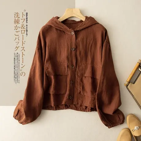 享永子【通勤有格调】高支高捻42支砂洗亚麻短外套春秋图片