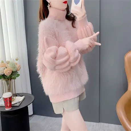 高领加厚保暖毛衣女秋冬2022年新款日系洋气毛绒绒打底针织衫上衣商品大图