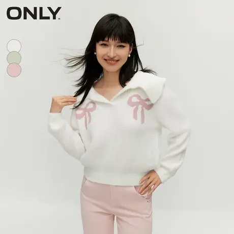 【买5免1】ONLY奥莱秋季新款甜美风百搭宽松翻领毛绒针织衫商品大图