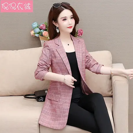 长袖格子女西装外套2023秋装新品格西服韩版修身小个子上衣小西装图片
