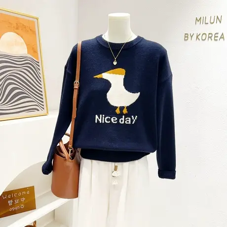 韩国东大门毛衣~秋冬款ins童趣可爱软糯加厚保暖长袖针织衫上衣商品大图