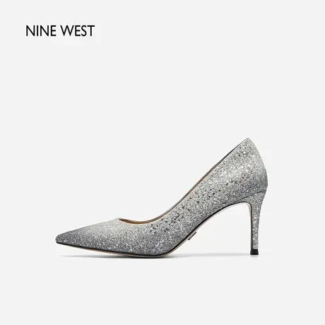 【婚鞋】Nine West/玖熙高跟鞋婚鞋气质新款渐变闪片尖头细跟单鞋图片
