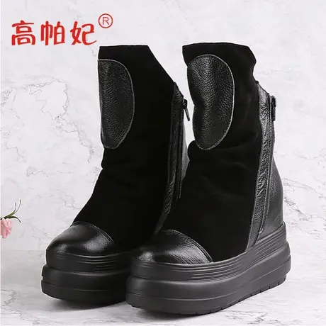 内增高雪地靴女2023年新款短靴子中筒加绒加厚棉靴厚底真皮马丁靴图片