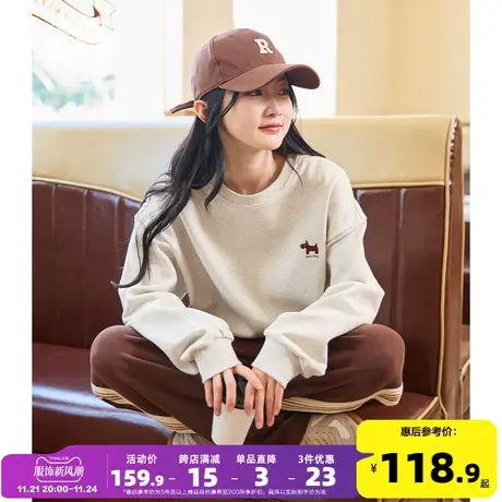 yoe圆领卫衣女灰色宽松美式复古加绒加厚休闲冬季新款上衣女款ins图片
