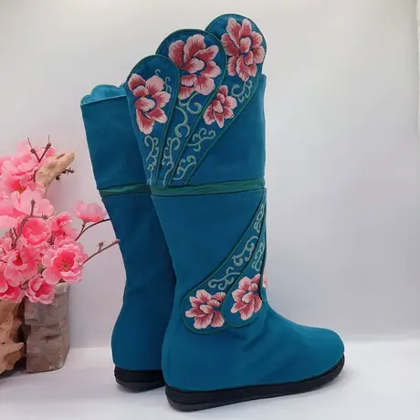 【特惠】汉舞百搭民族风绣花女单靴千层底布鞋中筒长靴 锦上添花商品大图