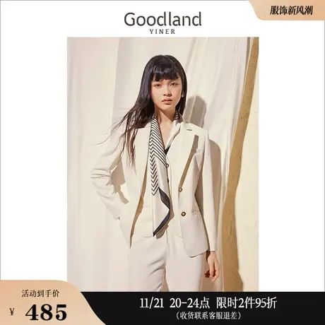 Goodland美地女装2023春季通勤修身气质平驳领西装短外套商品大图