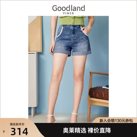 【牛仔系列】音儿美地女装2023夏季新款经典珠钻链条时尚蓝色短裤商品大图