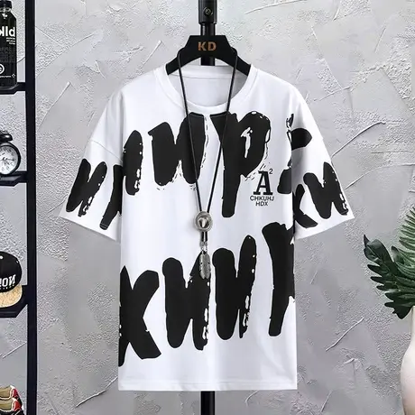 男士短袖t恤打底衫潮牌上衣服男装2023新款潮流夏装圆领夏天体恤商品大图