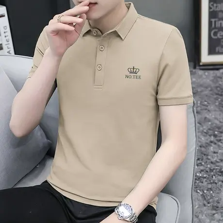 翻领短袖t恤男士polo衫冰丝凉感上衣服有领半袖潮牌皇冠印花体恤商品大图
