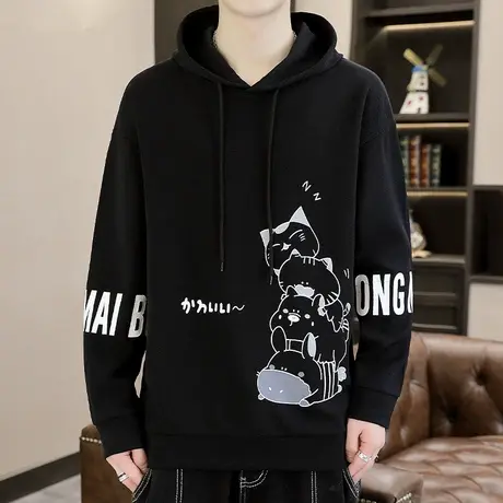 卡通印花卫衣男春秋款韩版潮流连帽外套男休闲宽松青少年百搭上衣商品大图