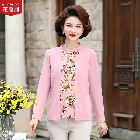 母亲节衣服妈妈春装t恤上衣新款中老年衣服小衫洋气女假两件衬衫商品大图