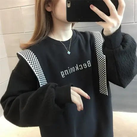 圆领卫衣设计感小众外套2023秋冬新款韩版宽松字母百搭减龄中长款商品大图