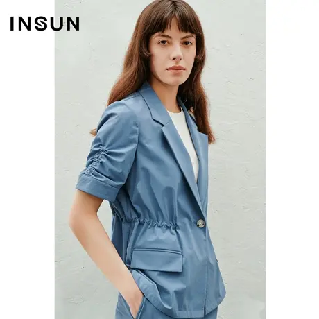 INSUN恩裳线上专选夏季轻商务细条纹抽绳西装外套图片