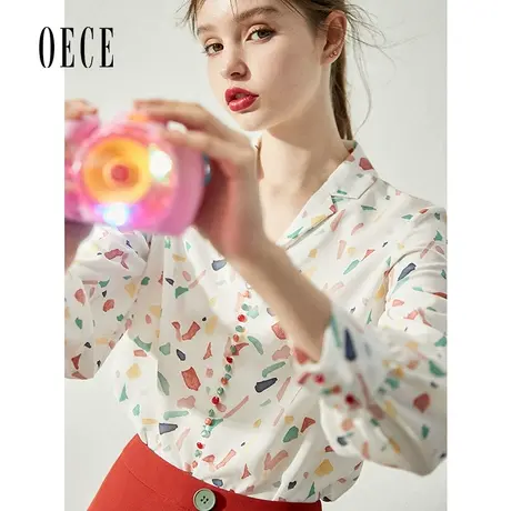 Oece春装新款女装 复古长袖雪纺衬衫设计感小众心机上衣衬衣商品大图