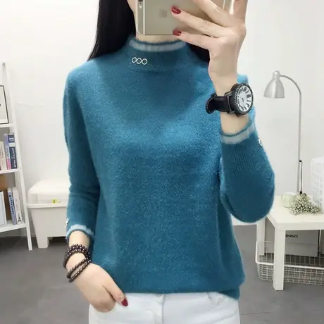 水貂绒女士毛衣加厚纯色宽松外穿针织打底衫2022秋冬新款洋气内搭商品大图