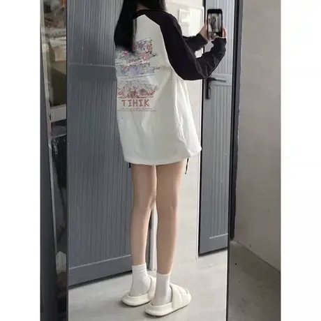 美式复古插肩重磅正肩卫衣女秋冬2023新款爆款长袖t恤内搭上衣冬图片