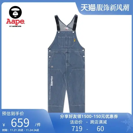 Aape男装秋款猿颜徽章字母刺绣牛仔背带裤休闲长裤6758XXG图片