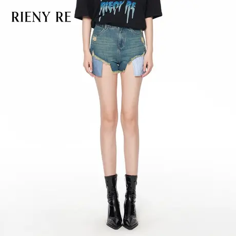 RIENYRE牛仔短裤女2023年新款薄款高腰破洞纯棉直筒裤甜辣性感裤商品大图