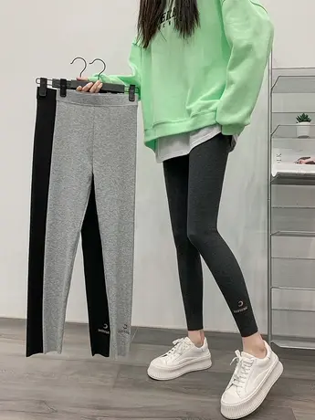 腰打底裤女春秋冬加厚纯棉弹力大码紧身灰色显瘦外穿长裤子商品大图