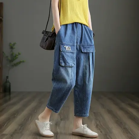 dza 文艺复古高腰显瘦牛仔裤子女宽松直筒裤新款春夏九分裤休闲裤图片