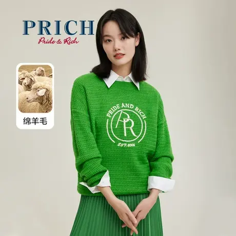 【直播专享】PRICH商场同款针织衫新品秋冬含绵羊毛圆领套头上衣商品大图