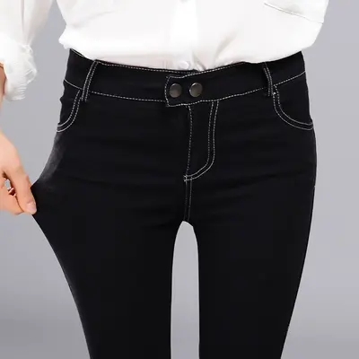 打底裤外穿2025新款黑色仿牛仔高腰小脚紧身秋冬季加厚铅笔女加绒商品大图