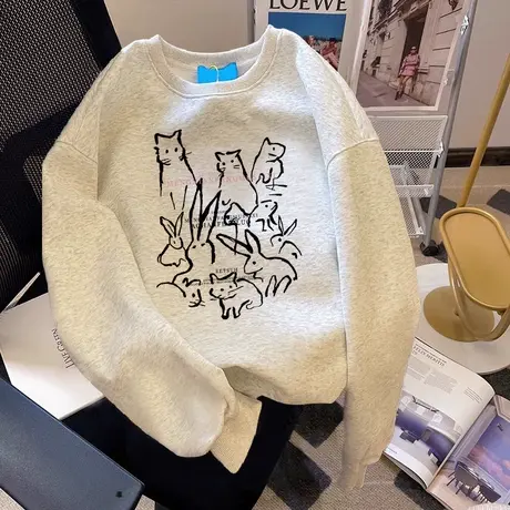 chic韩系秋冬季中长款卫衣女遮屁股加绒ins潮大码慵懒风外套上衣商品大图