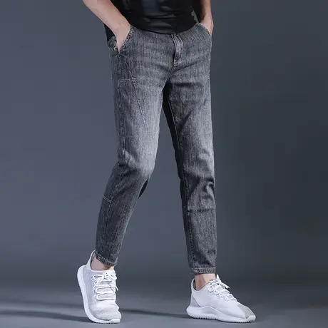 九分牛仔裤男夏季薄款修身小脚潮牌新款浅色休闲男生裤子夏天弹力商品大图