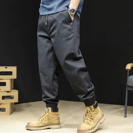 弹力休闲裤男士春秋2023新款男裤潮牌宽松大码束脚美式工装裤子男商品大图