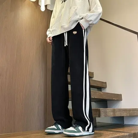 灯芯绒男裤秋款2023新款美式高街条纹直筒裤潮流oversize裤子流行图片
