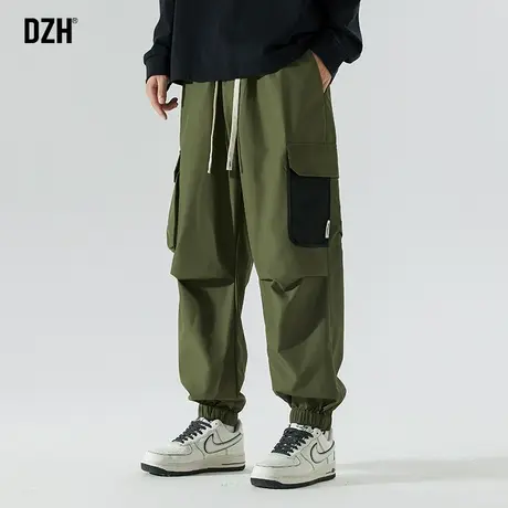 男士军绿色工装裤男束脚潮牌宽松休闲裤子美式高街2024年新款男裤商品大图
