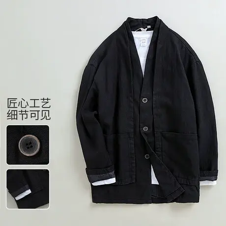 萨法瑞春秋日式复古V领休闲苎麻西服男宽松外套单西小西服西装潮图片