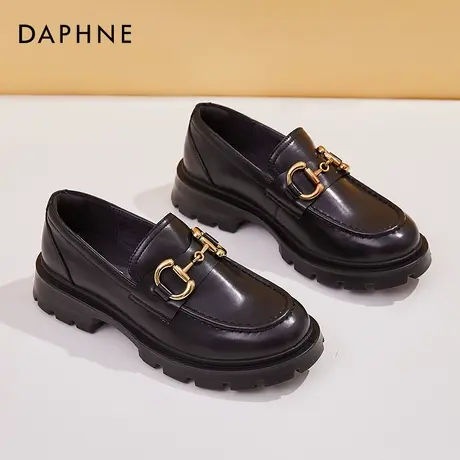 达芙妮马衔扣粗跟乐福鞋英伦风秋冬加绒厚底真皮小皮鞋松糕底女鞋商品大图