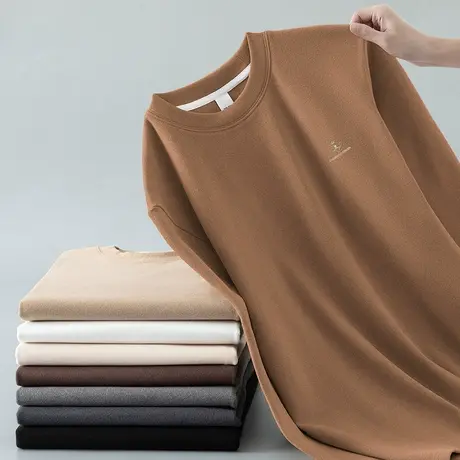 重磅双面德绒打底衫长袖t恤男装秋冬加绒保暖内搭上衣服圆领体恤商品大图