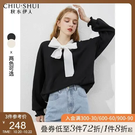 秋水伊人蝴蝶结卫衣2021年秋装新款女装洋气宽松上衣宽松韩版外套图片