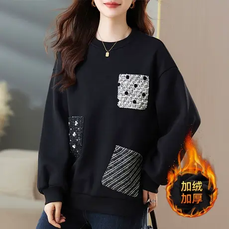 加绒卫衣女秋冬新款宽松加大码女装中年妈妈休闲百搭加厚显瘦上衣图片