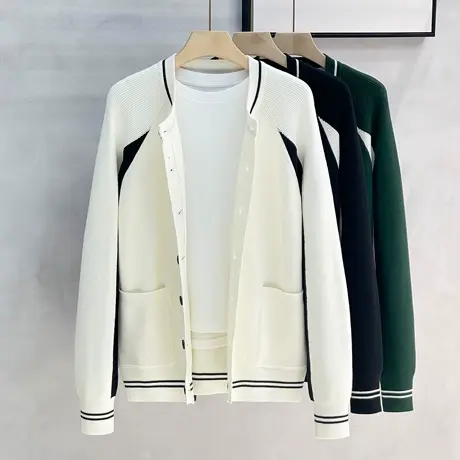 针织外套男秋冬2023新款潮流拼接高级感毛衣开衫男士春秋装上衣服商品大图