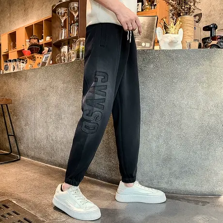 秋季新款男宽松百搭束脚直筒哈伦个性运动裤字母设计潮流休闲卫裤商品大图