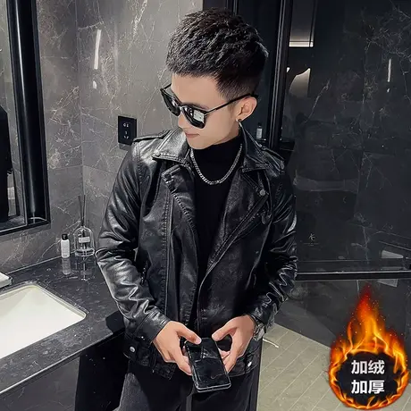 冬季男皮衣皮夹克机车外套修身加绒潮流时尚帅气ins加厚潮牌百搭商品大图