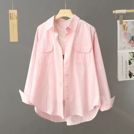 纯棉浅粉色衬衫外套女士春季设计感小众韩系别致衬衣叠穿内搭上衣商品大图