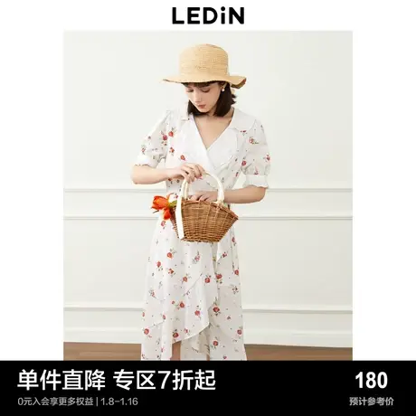 乐町甜美翻领碎花连衣裙夏季设计感v领长裙女装茶歇裙图片